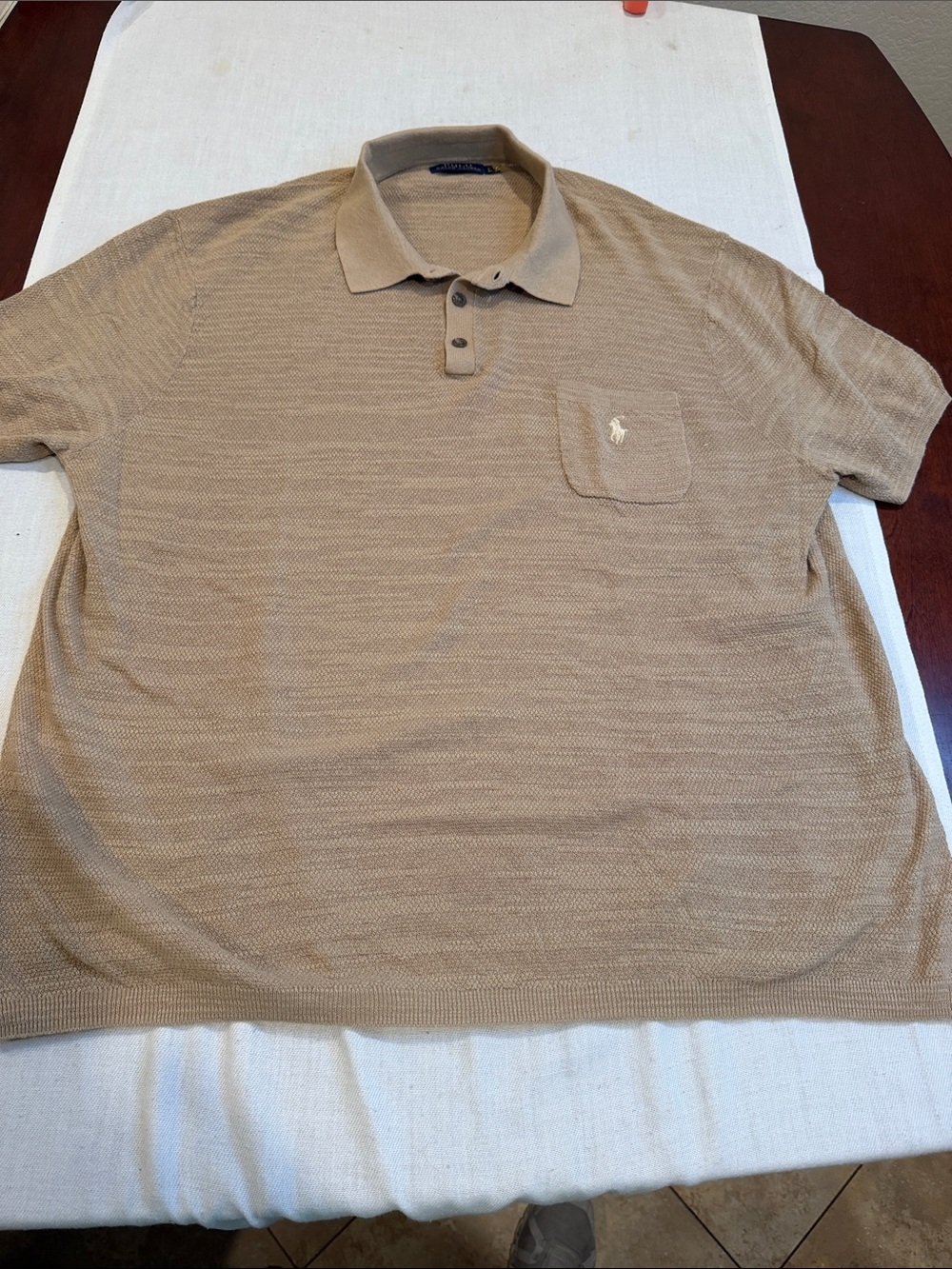 T0308111 Polo by Ralph Lauren Men's Tan Polo Shirt Size XL Cotton linen?